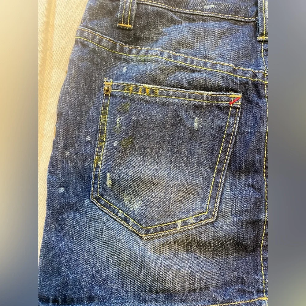Dsquared2 Distressed Dark Wash Denim Mini Skirt Embroidered High Waist Y2K - Picture 7 of 9